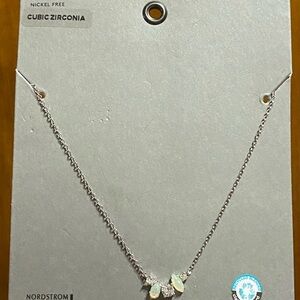 Cubic Zirconia And Opal Cluster Chain Necklace 16 Inch Necklace ￼